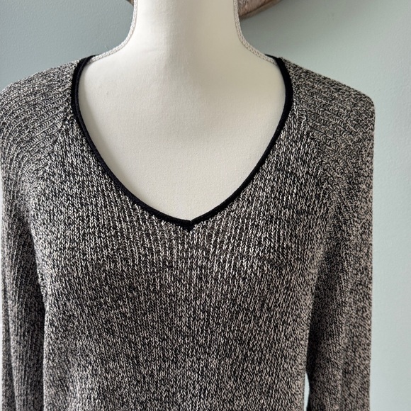 Eileen Fisher Black and Gray V-Neck Sweater - Picture 2 of 7